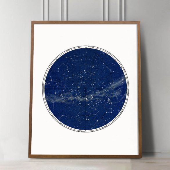 blue celestial chart with constellation art print