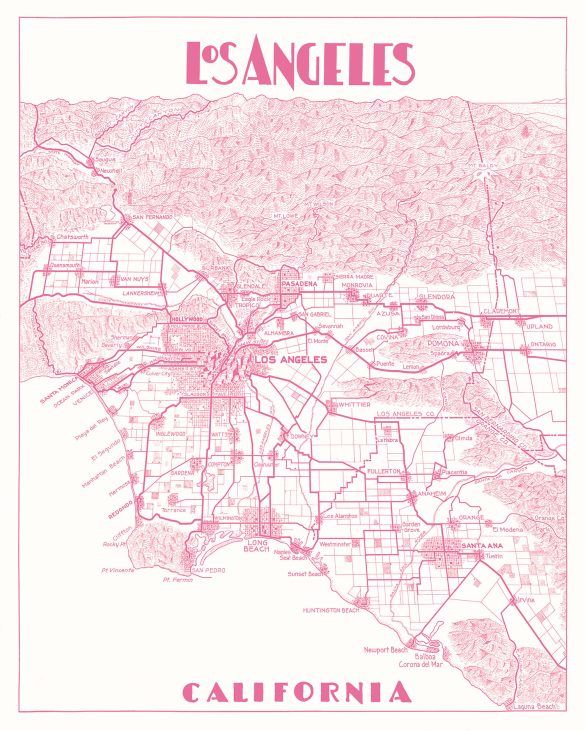 los angeles map in pink
