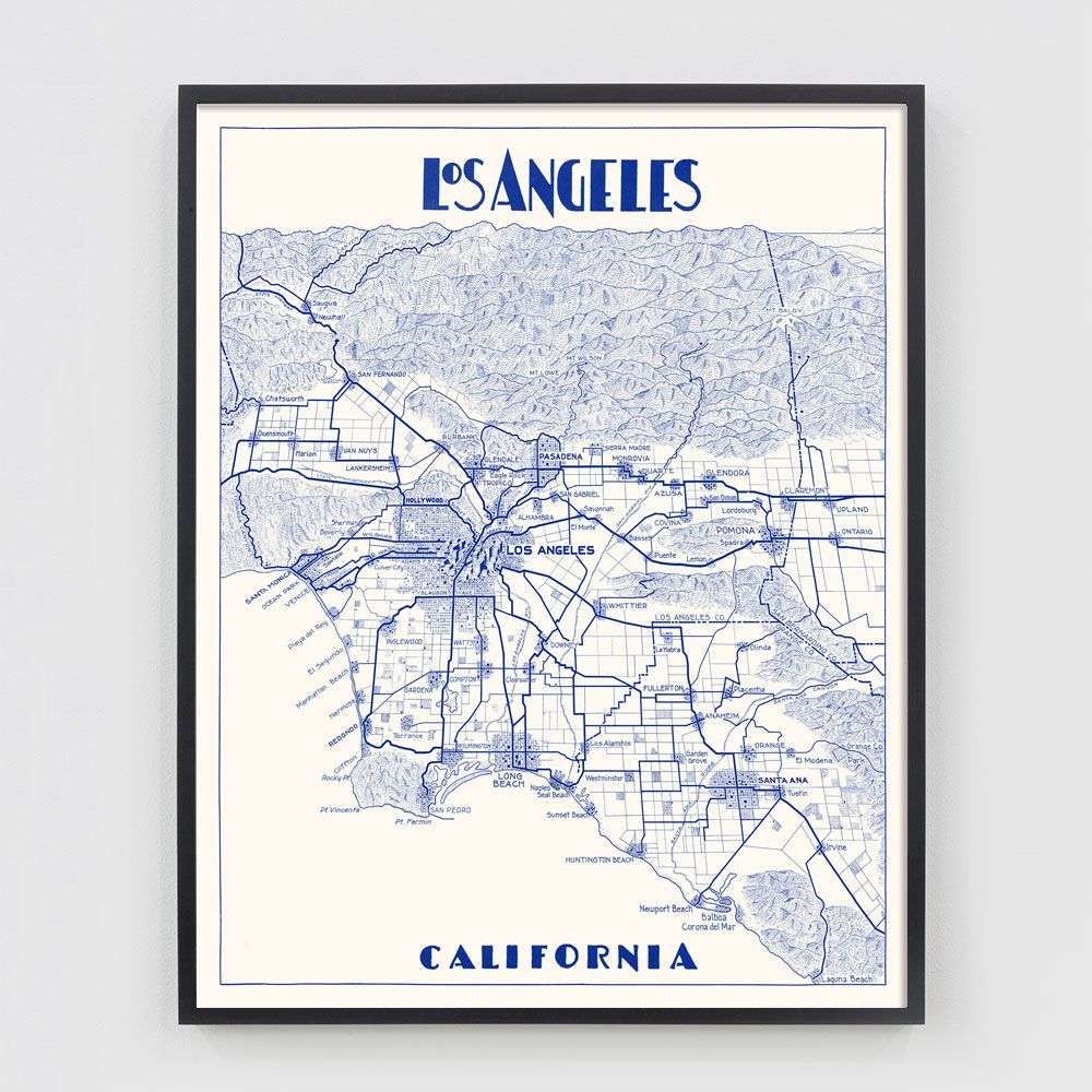 Vintage California Cities and Los Angeles Map Prints