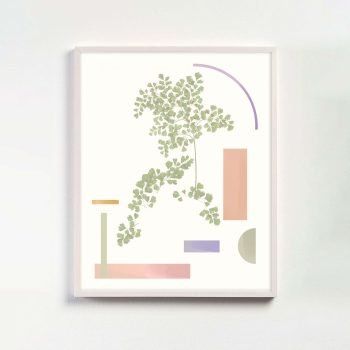 pastel botanical print with geometric shapes