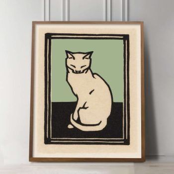 vintage cat print in green