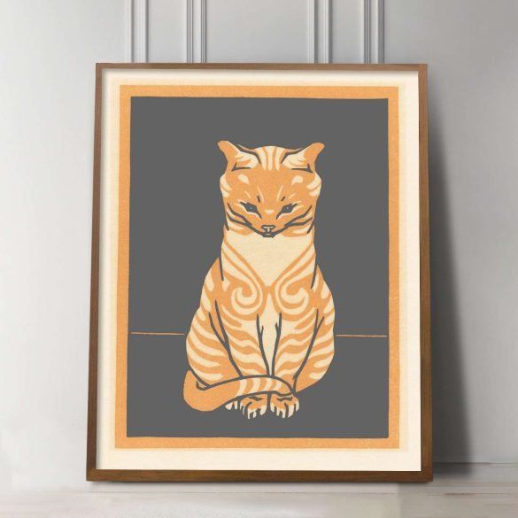 vintage cat print in orange