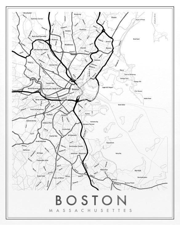 boston neighborhood map print