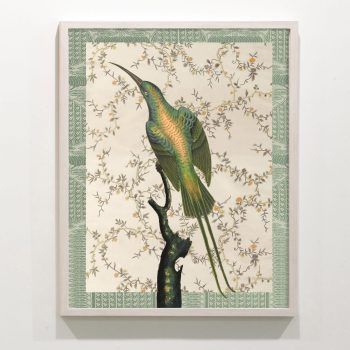 sage green decorative art with hummingbird
