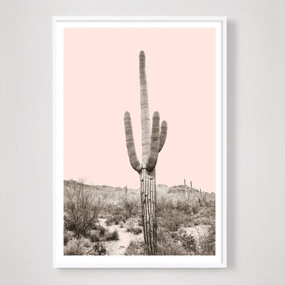 Saguaro Desert Cactus with pink and pastel in white frame