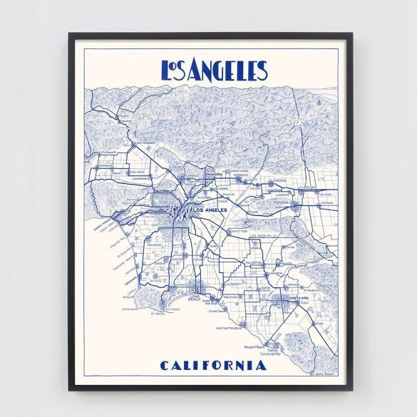 los angeles neighborhood map print vintage