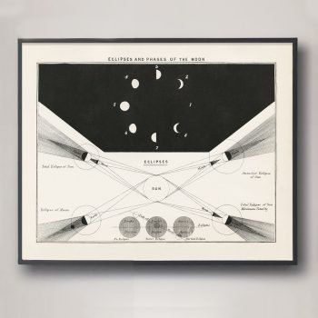 moon phases and eclipses vintage astronomy print